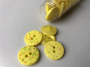 Knap - flot gul med prikker, 18 mm